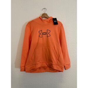 Under Armour Girls Orange Fleece Hoodie Sweatshirt Size YXL- New
